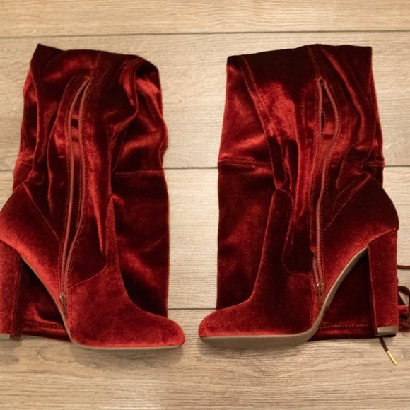 NEW BURGUNDY HIGH KNEES BOOTS - Picture 2 of 4